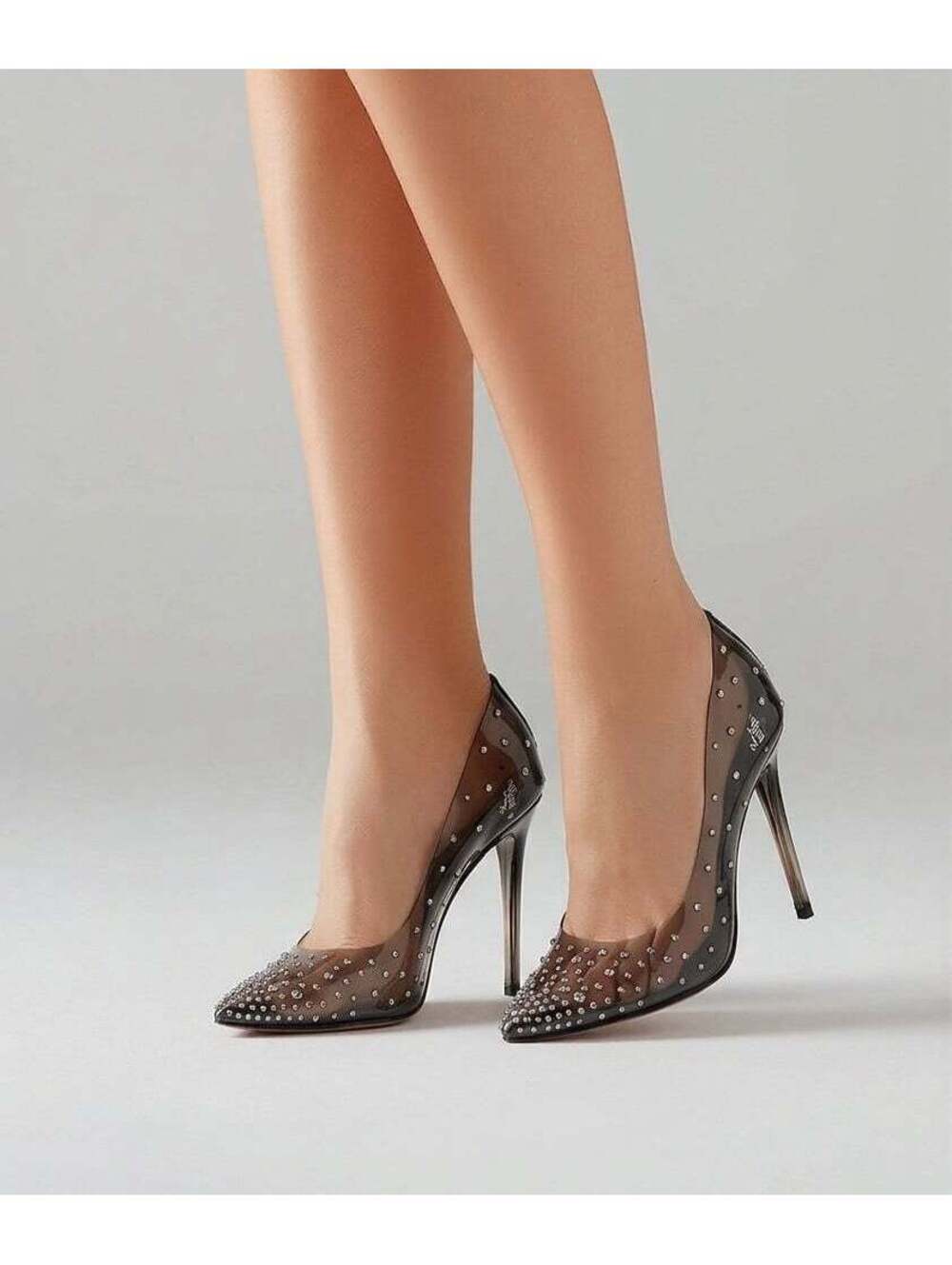 Bisou Bisou Black Studded Zori Transparent high heels smoke color rhrhinestone